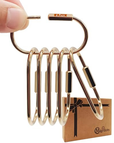 Migrdots Brass Gold Carabiner Clip for Keys - Loose Leaf Binder Rings, Screw Lock Keychain and Carabiner Clip with Lock for Backpacks, Luggage Tags, Pet Collar Clips and Outdoor Accessories, 10 Packs