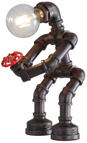 Kaj Hejmo Retro Industrial Steampunk Table Lamp- Water Pipe Robot Style Table Desk Lamps- Antique Metal Pipe E27 Indoor Light for Bedroom Bedside Home Office Cafe Bar Shop Gifts (Standing Robot)