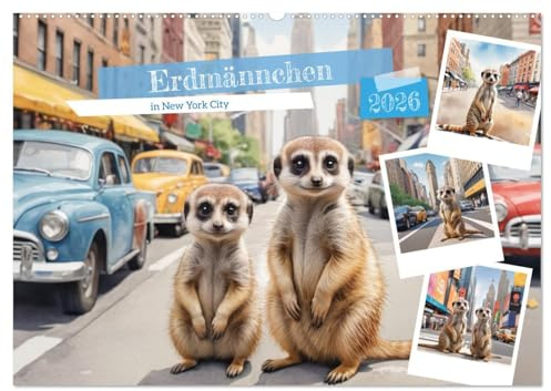 Erdmännchen in New York City (Wandkalender 2026 DIN A2 quer), CALVENDO Monatskalender: Die Erdmännchen machen Urlaub in New York (CALVENDO Orte)