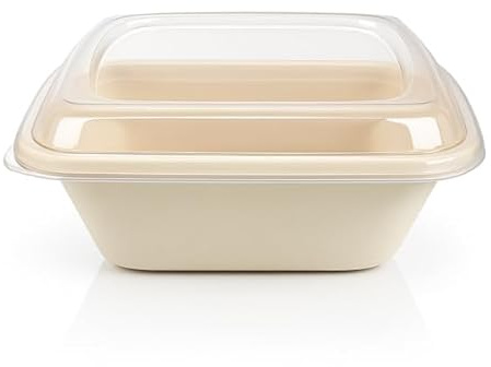 Greenkaufen 1 l, ciotole rettangolari per bagassa, con coperchio, 50 pezzi, biodegradabili, a prova di perdite e adatti al microonde, confezione usa e getta per catering, takeaway e Foodtruck