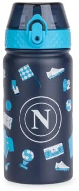 PRESTIGE & DELUXE Forza Napoli - Borraccia Termica sport per Bambini, 400 Millilitri in acciaio per scuola gita tempo libero + portachiave squadra