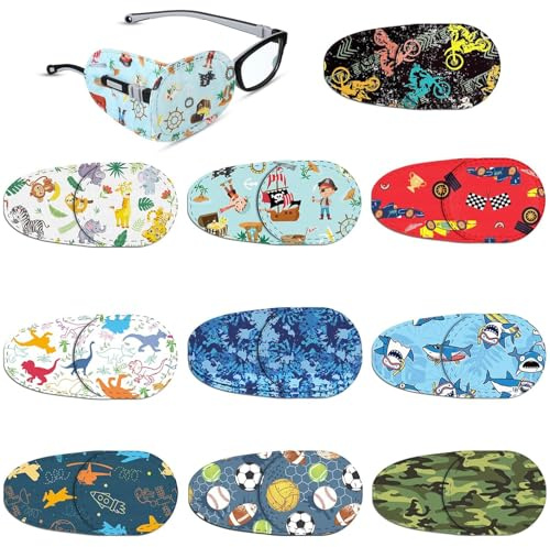 ZFRITP 10 Pièces Cache Oeil Enfant, Cache Oeil Medical, Eyepatch Réutilisable En Dessin Animé, Patchs Colorés Pour Les Yeux Des Enfants, Pour Amblyopie Et Strabisme, Pour Œil Droit Et Gauche