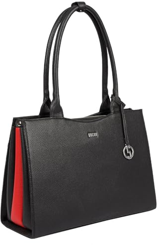 Socha Laptoptasche & Businesstasche/Umhängetasche für Damen, Wave Black 14 Zoll, schwarz aus Feinsynthetik, herausnehmbares Laptopfach, Vollausstattung