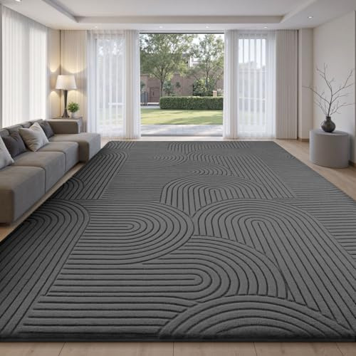Treeboy Teppich Wohnzimmer 160X230cm Großer Flauschiger Dunkelgrau Teppiche | Kurzflor Flauschig Wohnzimmerteppich Waschbar Großer Teppiche Gegend mit Rutschmatte Kinderzimmer 3D Organische Form Rug