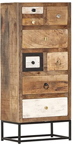 Goyphonic Highboard mit 8 Schubladen, 45x30x105 cm, aus massivem Altholz, recyceltem Holz, poliert, lackiert, für Wohnzimmer, Esszimmer und Flur