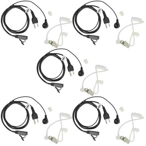 vhbw 5X Headset kompatibel mit Hytera HYT TC-980 Funkgerät - schwarz, Transparenter Akustikschlauch