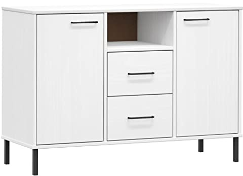 Mhdvray Sideboard Oslo Weiß 113x40x77 cm Massivholz mit Metallbeinen Industrieller Look Stauraumwunder für Flur Wohnzimmer Schlafzimmer