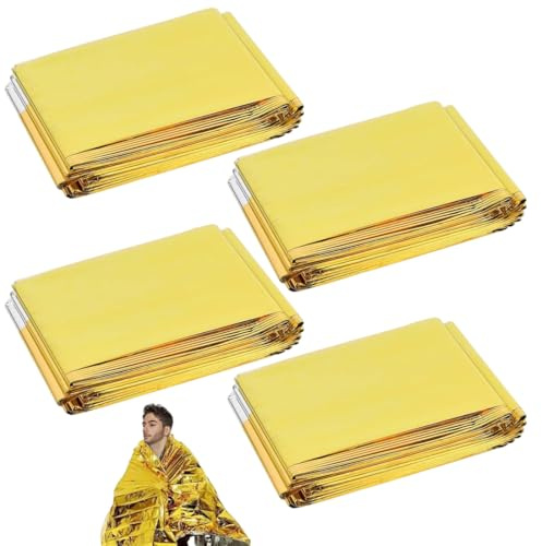 MLRUQRX 4 Stück Rettungsdecke, Einseitig Gold Einseitig Silber, 210X160Cm, Erste Hilfe Wärmedecke Rettungsfolie