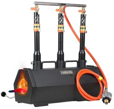 VEVOR Portable Propane Forge, 3 Burners, 1427℃ Tool and Knife Making Blacksmithing Farrier Forge, Large Capacity Hexagon, Cold-Rolled Steel Gas Forging Tools and Equipment, Use for Metal Forging