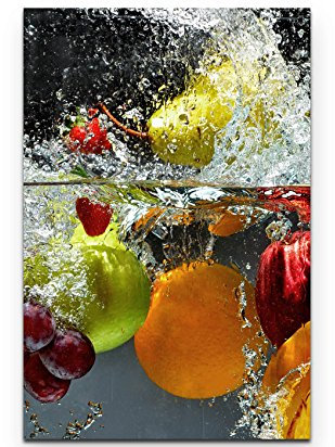 Eau Zone Wandbild auf Leinwand 90x60cm Obst im Wasser