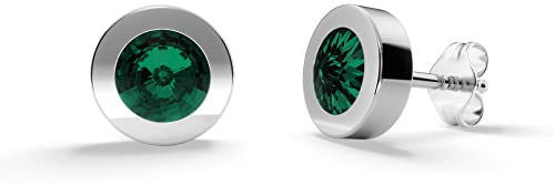 TIABELLE – Ohrstecker LUNA aus Titan mit funkelnden Swarovski® Zirconias – Silberfarbene Ohrringe für Damen – allergenfrei & hautverträglich – Handmade in Germany (7,6mm ø | Emerald)