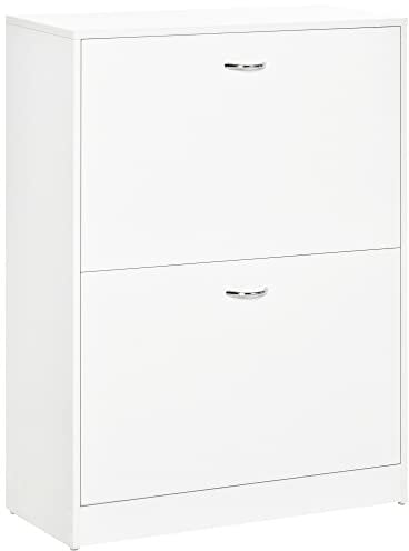 HOMCOM Zapatero Moderno Zapatero de Entrada Recibidor Estrecho con 2 Cajones y Estantes Ajustables para Pasillo 60x24x80 cm Blanco