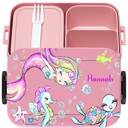 wolga-kreativ personalisierte Mepal Brotdose ro Meerjungfrau Motiv - Lunchbox Kinder, Jausenbox Kindergarten, Geschenk Schule Einschulung