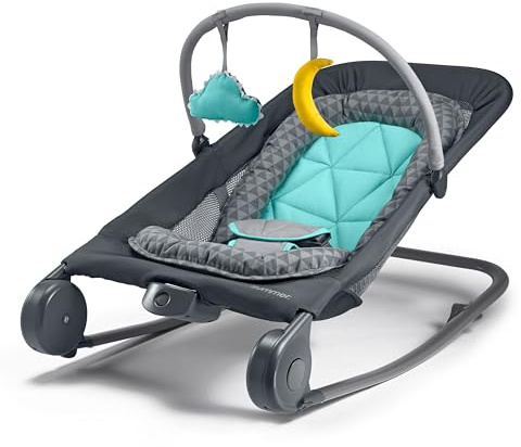Summer Infant 2-in-1 Bouncer & Rocker Duo (Gray and Teal) Convenient and Portable Rocker and Bouncer for Babies Includes Soft Toys and Soothing Vibrations