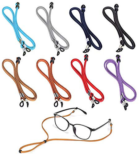 VEGCOO 8 Piezas Correa Gafas Cuero de PU, Cadenas de Gafas Ajustable, Cuerda Gafas Antideslizante Cordones para gafas para Mujer Hombre Niña Niño