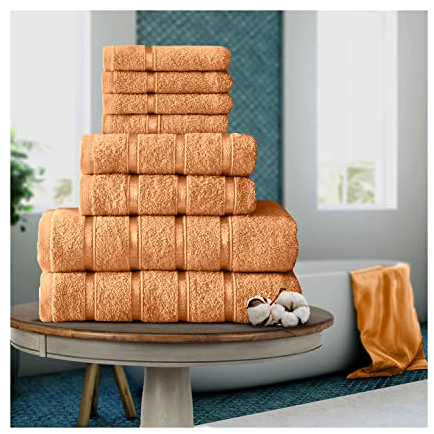 FAIRWAYUK 8-Piece Towels Bale Set for Bathroom, Ultra Soft Premium Quality Water Absorbent Towel Gift Sets, 100% Egyptian Cotton, 4x Face 2x Hand 2x Bath Towels, Peach