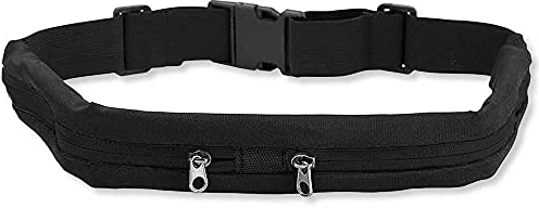 OcioDual Sac Banane de Sport Noir Hanche Ceinture de Course élastique Réglable 2 Poches pour Running Jogging Fitness Cyclisme