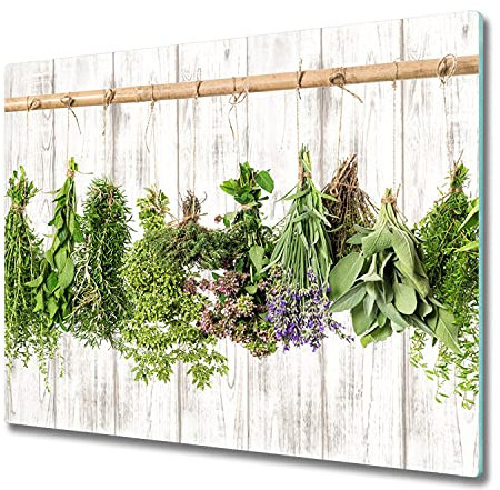 Glasschneidebrett 60x52 cm Plastikfrei Lebensmittelecht Dekorativ Dünn Glasplatte Antibakteriell Gehärtetes Glas Hitzebeständig für die Küche Rutschfest Silikonfüße - Kräuterschnur