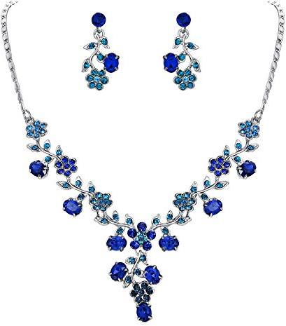 EVER FAITH Damen Schmuckset österreichische Kristall Hochzeits Blatt Weinlese Halsketten Ohrringe Schmuck Set Champagner-Rose Gold-Ton