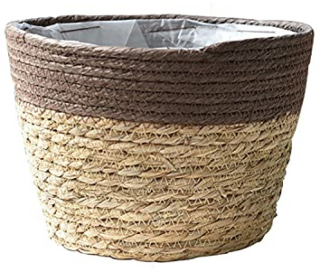 Koomuao Pot de Paille Panier à Plantes Tressé Panier de Rangement pour Pots de Fleurs Jonc de Mer Panier de Jardinière pour Plantes Succulentes Décoration Intérieure ou Extérieure (Marron, Grande)