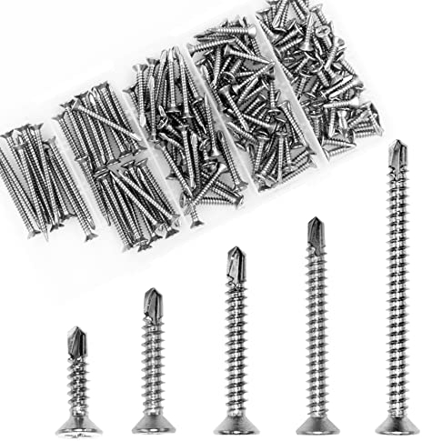 OMOTOOL Set di viti autofilettanti (150 pezzi), in acciaio inox, per lavorazione del legno e metallo, 5 misure