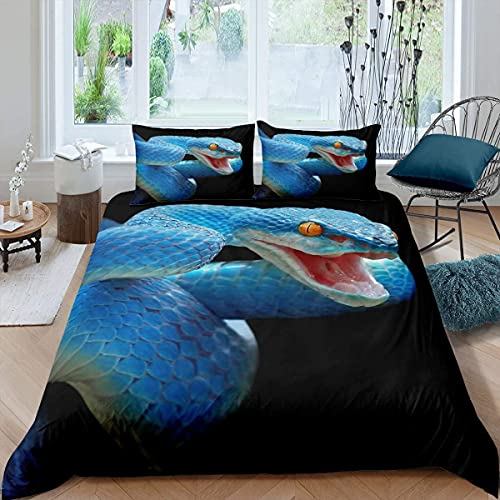 Loussiesd 3D Schlange Betten Set für Kinder Jungs Jugendliche Grün Schlange Bettbezug Set 3D Reptile Drucken Bettwäsche Set 135x200cm Wild Tier Zimmer Dekor 2St