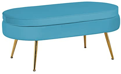 LaNatura Sitzpouf Oval Samt Blau 99x44x40 cm Bank Wohnzimmerhocker Hocker Bankhocker Neu