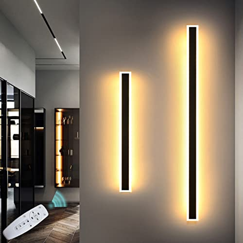 AußenLeuchte Wand Schwarz Dimmbar LED Wandleuchte mit Fernbedienung IP65 Lang Wandlampe Innen Aussen Wandbeleuchtung Lichtleiste Dekorative Badezimmer Treppen Gärten Terrassen Flur Aussenlampe,120cm