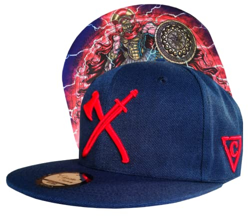 Capiche [99+ Designs] Cappello da Baseball Blu Scuro e Rosso, Oplita Ateniese, Uomo, Cappellino per Bambini, Guerriero Greco, Design di Scudo Elmo, Lancia