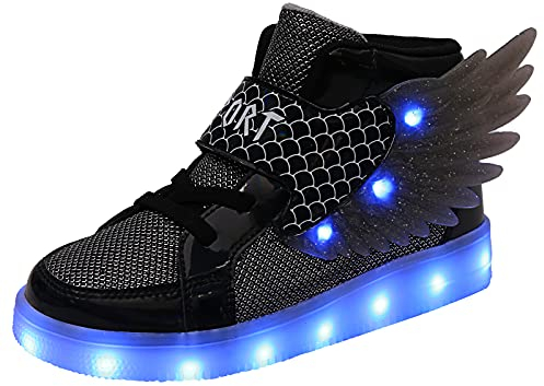 YUNICUS Beleuchtete Turnschuhe für Mädchen Leuchtende Schuhe Kind Kinderschuhe Beleuchtung hohe LED-Turnschuhe USB-Aufladung blinkende Turnschuhe (Kleines Kind, Black 30 EU)