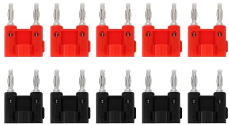 Smgda 10 Pcs Dual Banana Plug, Speaker Cable Connectors, Screw Type Dual Tip Banana Audio Speaker Plug Adapter for 2-Way Speaker Wires Black+Red