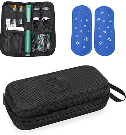 Damero Insulin Tasche für Diabetiker, Diabetes Zubehör Tasche für Insulin Pen und Andere Diabetikerzubehör, Diabetiker Aufbewahrungstasche mit 2 Kühlakku, Schwarz