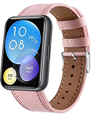 Lederarmband Armbänd Kompatibel mit Huawei Watch Fit 2 Für Damen Herren Echte Ersatzband mit Uhrenarmband Für Huawei Watch Fit 2 (rosa)
