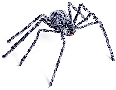 Araña Gigante de Halloween 125cm - Decoración Terror para Casa Exterior e Interior, Accesorio Espeluznante para Fiesta y Jardín