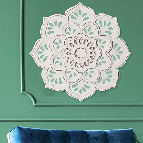 MARRAKESCH Boho Deko Wanddeko aus Holz 40cm gross Ornament Amila weiss als Orientalische Wandbild Dekoration Ramadan