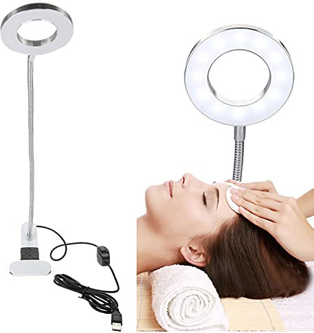 Clip on Lamp, USB Led Beauty Make Up Desk Light with Clamp, Adjustable Brightness, Lamp for Beauty Salon, Ring Light for Eyebrow Tattoo Eyelashes Nail Art Reading Study