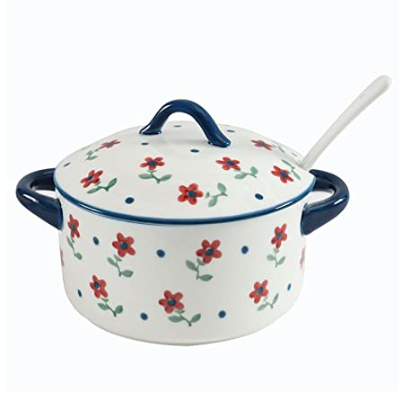 Yalych Bol à Sucre Récipient à Condiments avec Couvercle Cuillère Céramique Vintage Rouge Floral Sucrier Sel Serveur Café Bar Accessoires for Maison Cuisine Sucre Bols de Stockage Bocaux à épices