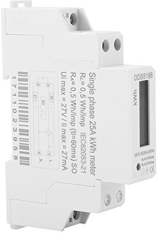 Natudeco 220V DDS5188 Din Rail Electric Meter Single Phase Electricity Usage Monitor Electronic KWh Meter with LCD Digital Display Electricity Power Energy Meter for Kilowatt Hour Kwh Meter