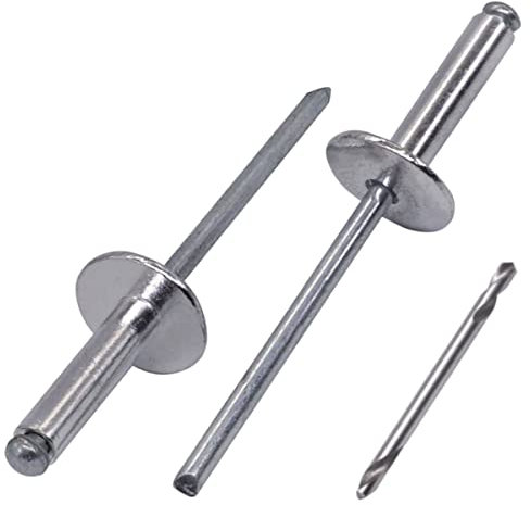SKIR'CO (250 pièces) Rivets aveugles à grande bride en aluminium 4.0 x 16 mm Mandrin en Acier, Foret inclus
