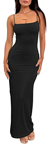 LILLUSORY Womens Bodycon Maxi Long Dresses 2026 Beach Vacation Clothes Spring Fashion Summer Casual Elegant Sundress Sun Resort Wear Midi Cocktail Wedding Guest Sexy Party Outfits Black S