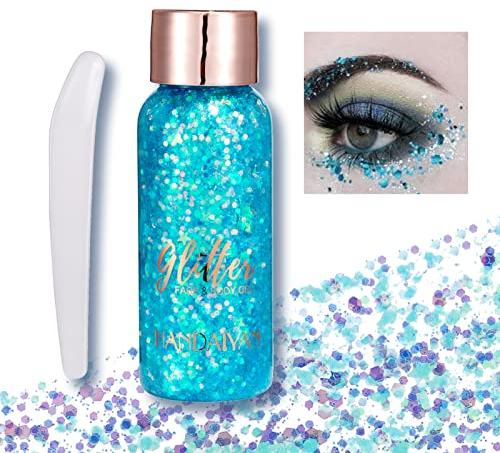 Glitter gel,Festival Glitzer Gesicht,Chunky Glitter Liquid Lidschatten Long-Lasting Body Glitter gel Körperglitzer Festival Zubehör Glitter für Gesicht Nägel Augen Lippen Haare DIY(Blau)