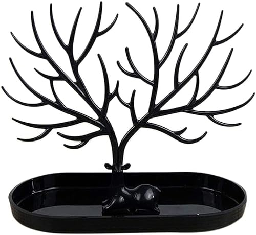 DITUDO Bijoux Arbre cerf Boucle d'oreille Collier Cintre avec Anneau Plateau Bijoux Organisateur étui Noir