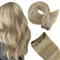 Hetto Weft Hair Extensions Real Human Hair Highlight Ash Blonde with Golden Blonde Sew in Remy Double Weft Weave Extensions 12 Inch 70g/Pack #17/23