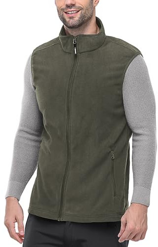 Outdoor Ventures Men's Full-Zip Polar Fleece Gilets Lightweight Outerwear Vest Warm Body Warmer Sleeveless Jacket for Hiking, Golf, Running (Cypress Green, S)