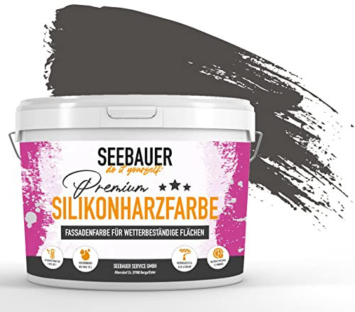 SEEBAUER diy Silikonharz-Fassadenfarbe Schwarz 300ML für Außen (No. 102 Black Pearl) Selbstreinigende Fassadenfarbe mit Lotuseffekt - Geeignet für Putz, Mauerwerk und Beton