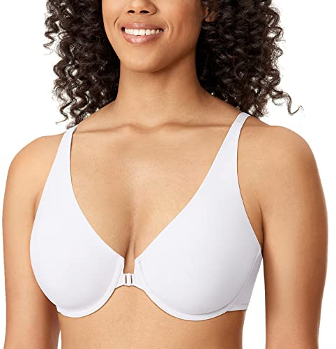 DELIMIRA Women's Front Fastening Bras Seamless Full Coverage Unlined Underwire Support Bra White 38C