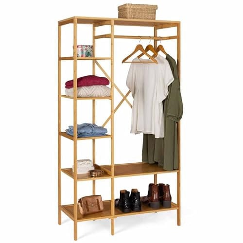 IDMarket - Dressing penderie Effet Bambou Lana avec étagères