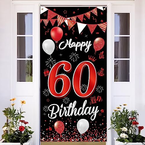 60.Geburtstag Banner Rot Schwarz,BTZO 60.Geburtstag Dekoration,Deko 60.Geburtstagsfeier,Banner 60 Geburtstag,60 Geburtstag Poster Hintergrund Banner für 60 Männer und Frauen Party Geburtstagsdeko