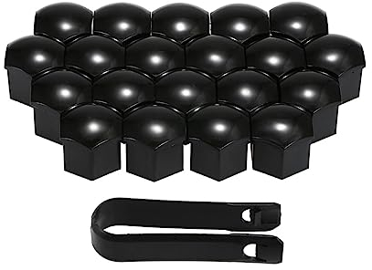 WeddHuis 20 Pezzi Copri Bulloni Cerchi Auto 17mm, Copribulloni 20+1pz, Copribulloni Auto, Tappi Ruote Auto, Copri Dadi Esagonali per Pneumatici con Set di Strumenti di Rimozione per Auto |Nero-17mm