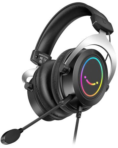 FIFINE RGB Gaming Headsets,Comfortable Over-Ear Headphones with Microphone,Wired Audio Jack Connection,Leather Passive-Noise-Cancelling Earcups,for PC PS4 PS5 Xbox Gamer Ampligame H3